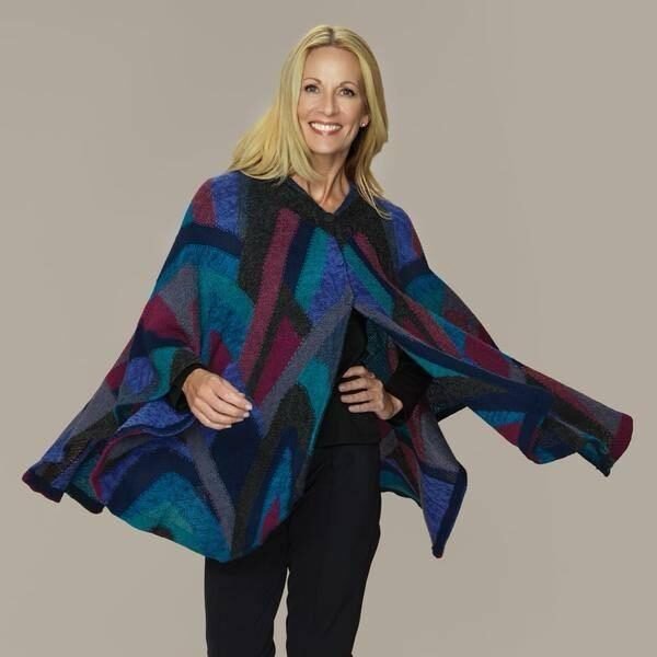 Alpaca poncho in blue and teal