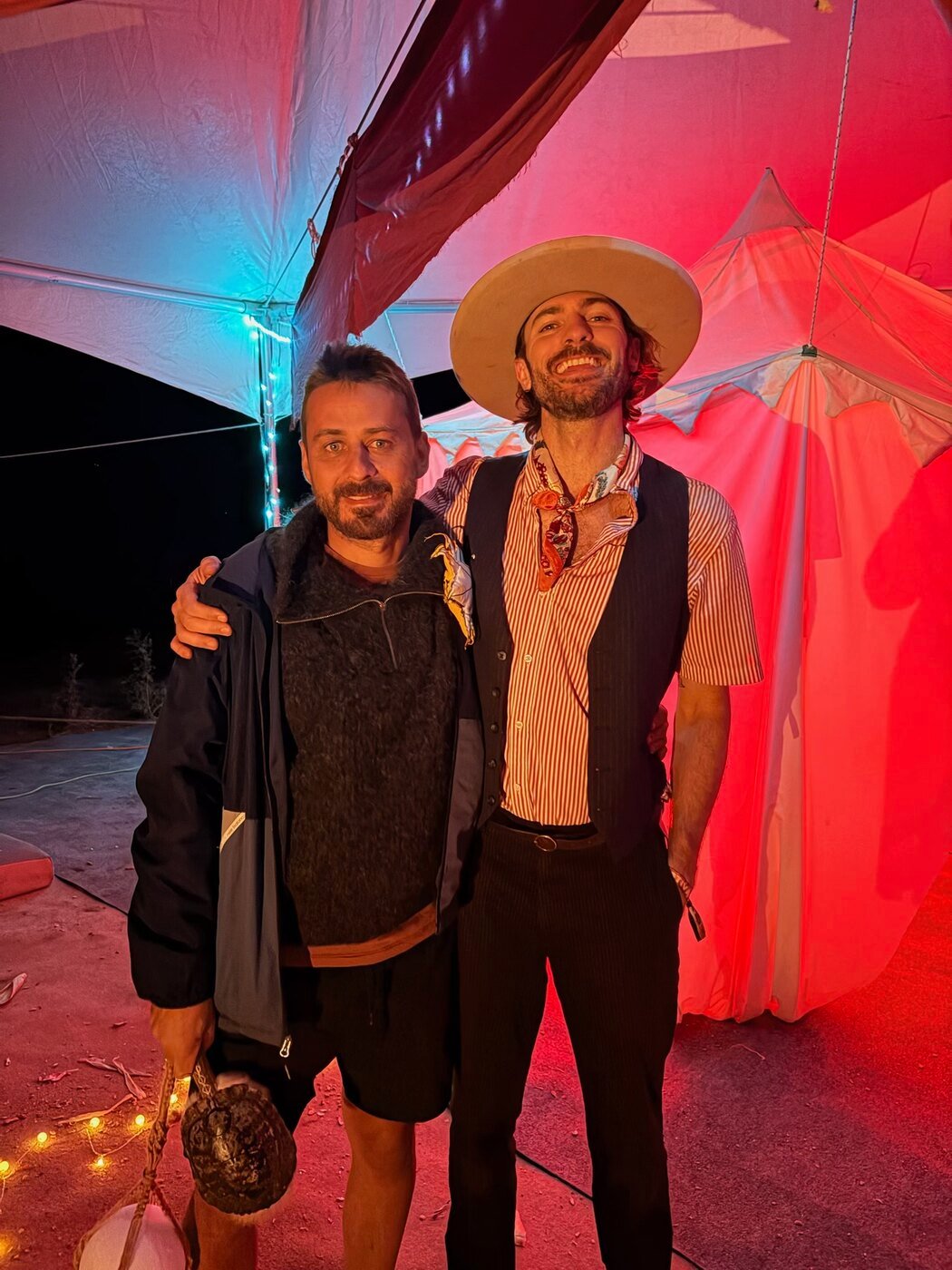 Lewis Mitchell Neeff and William DaSilva outside the Carnival Society tent at Unison Festival